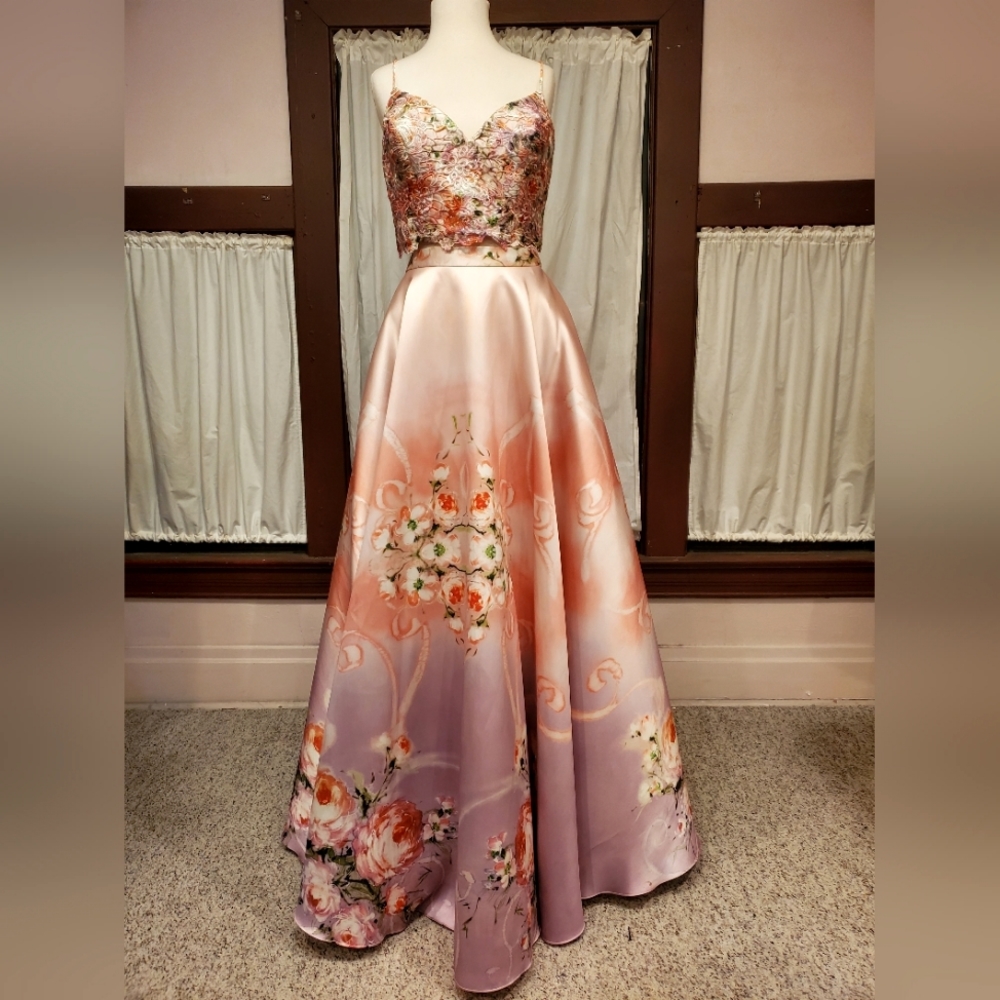 Peach/Lavender Ombre Two Piece Gown
